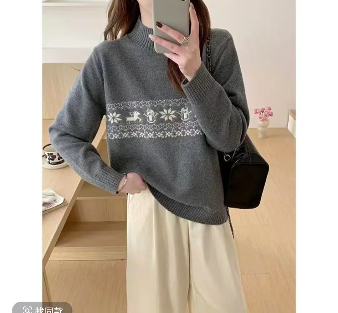 秋冬新款宽松型厚款常规款套衫红色加厚半高领网红A800