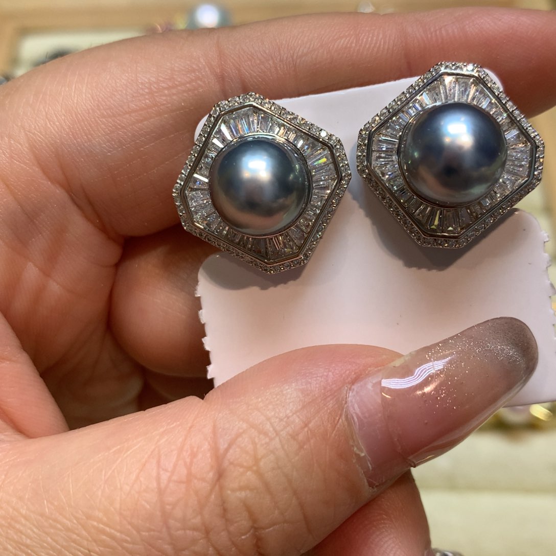 海水珍珠耳饰银S925镶嵌