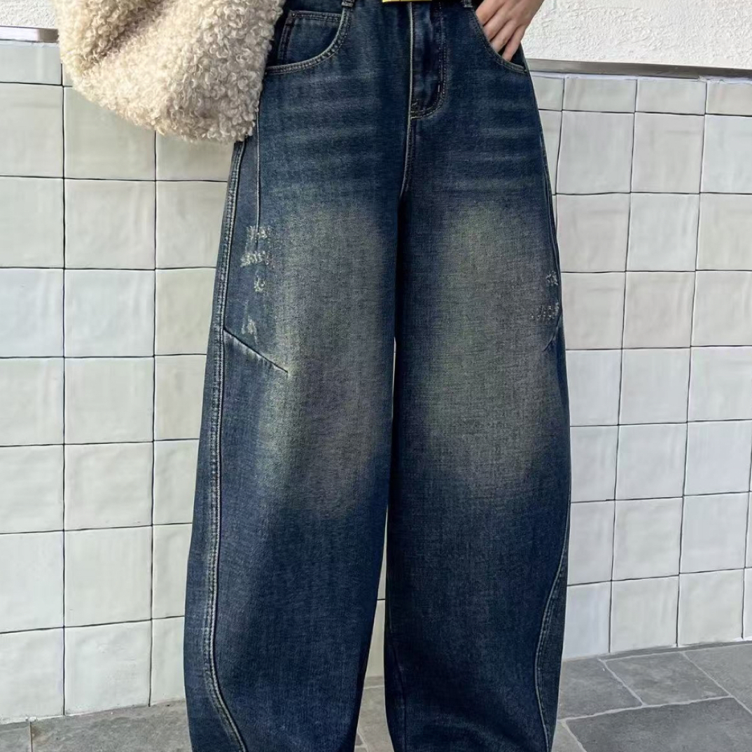 「可沐女装」冬款上新，时尚，百搭，休闲加绒加厚弯刀牛仔裤79598