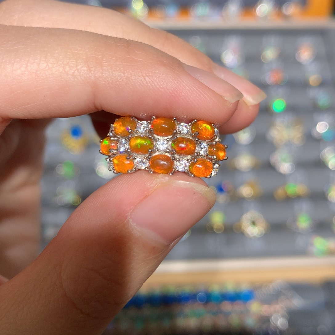 银S925镶嵌欧泊欧泊戒指y