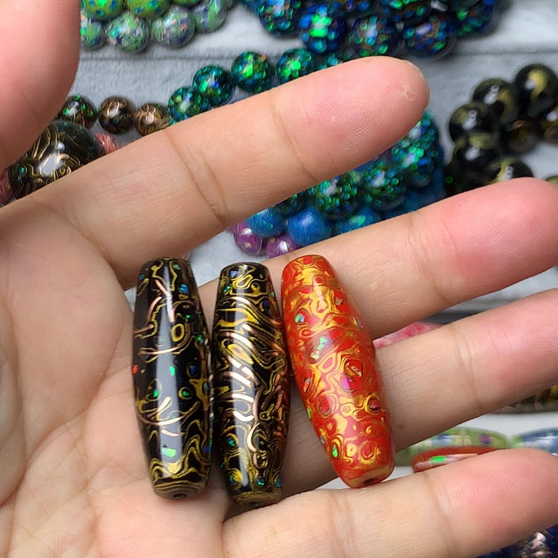 工***郎两颗4.0掐丝一颗4.0欧珀款共三颗长桶珠