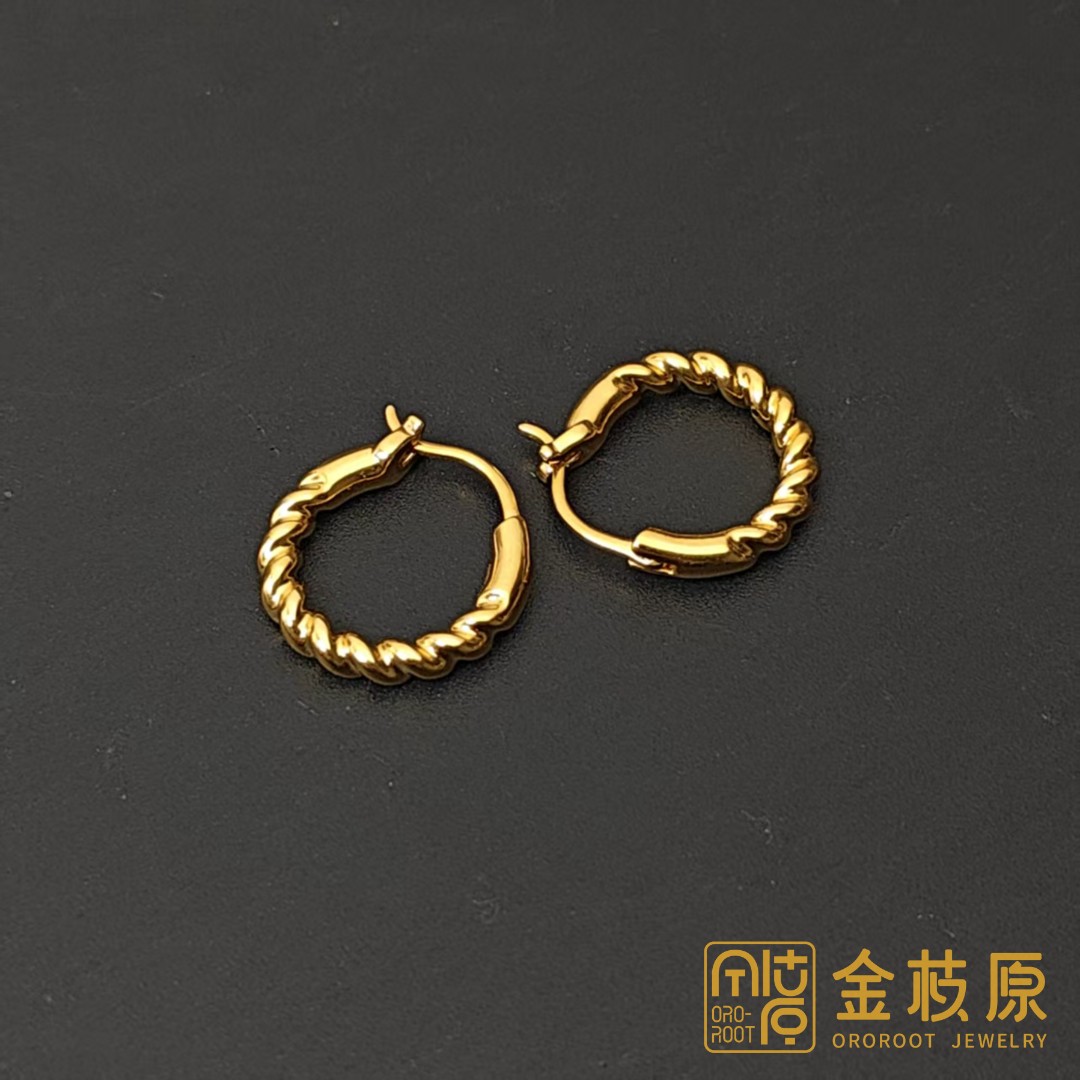 金枝原足金999 麻花素耳圈