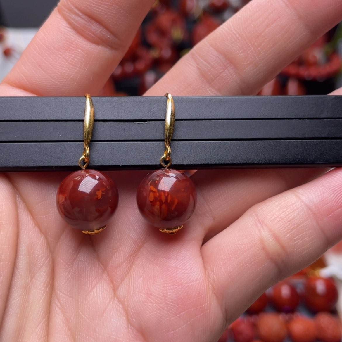 【闪购商品】南红玛瑙耳坠银S925镶嵌