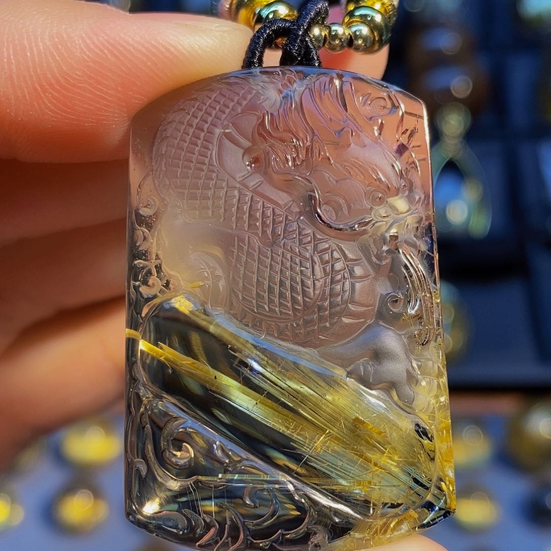 水晶颈饰未镶嵌天然钛晶龙牌吊坠