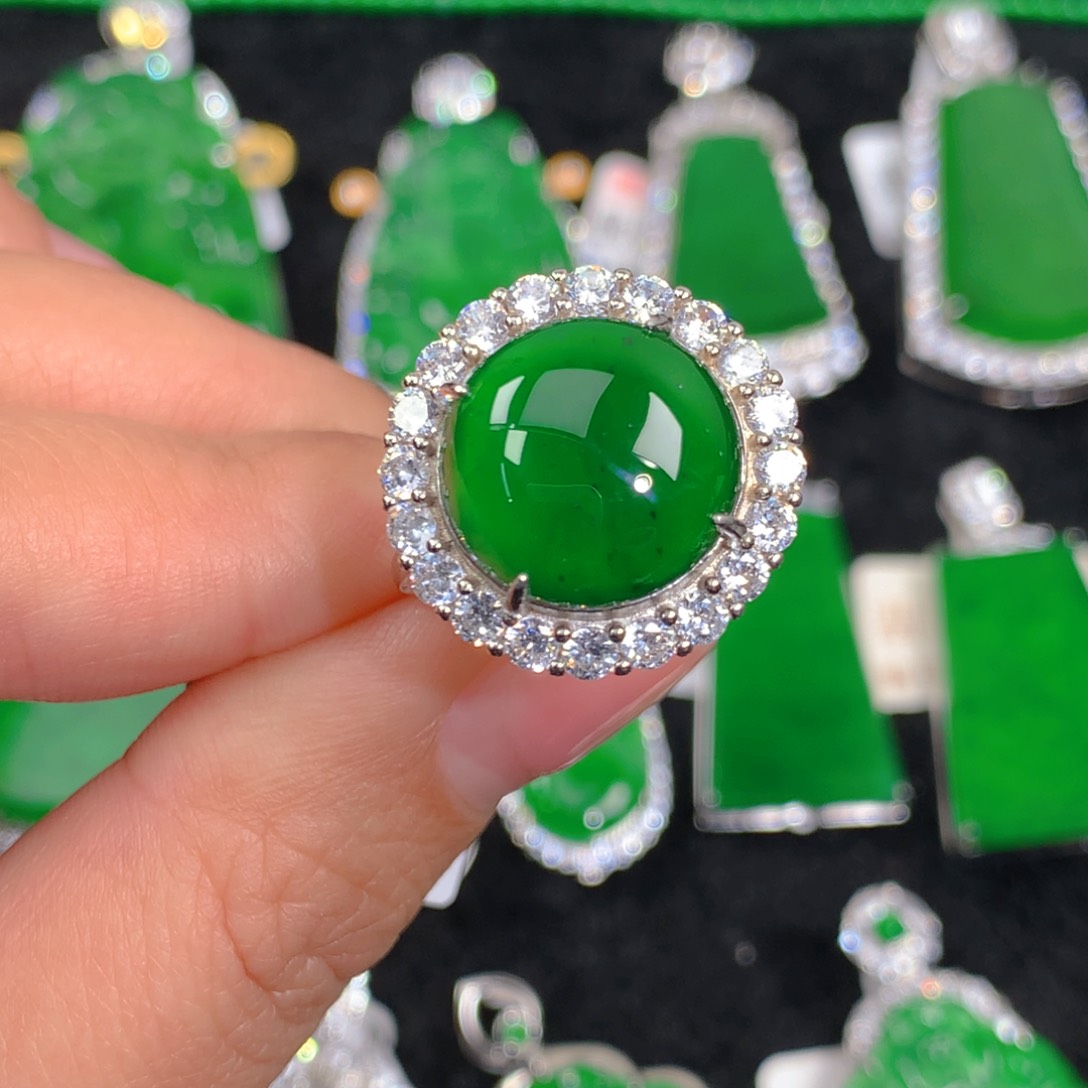 翡翠戒指银S925镶嵌翡翠