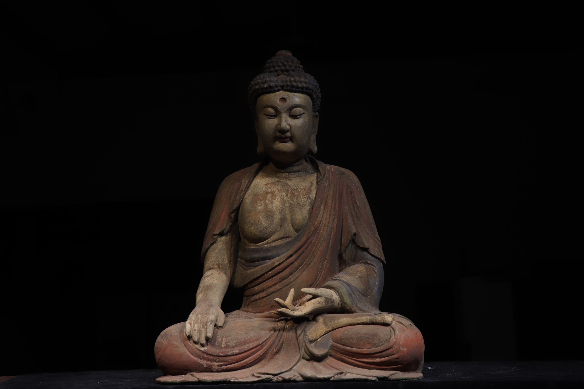 木雕彩绘大坐佛 高90厘米（不包邮）