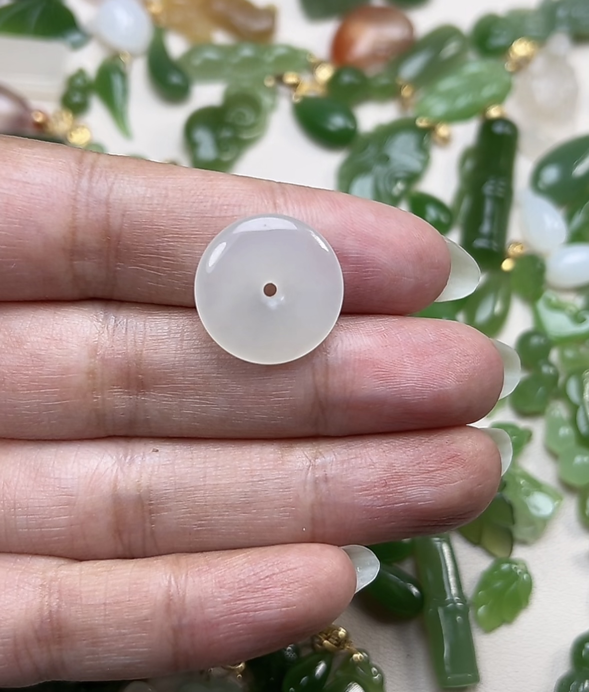 天然和田玉平安扣 吊坠 编手链 玉圆扣挂件 白月光