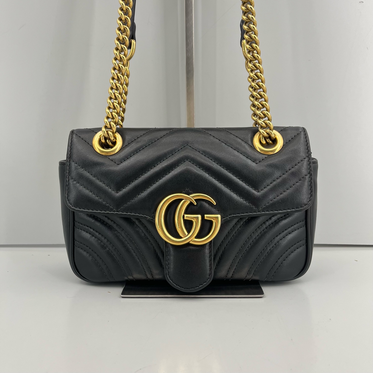 95新 GUCCI/古驰 优选/马蒙22黑色链条包黑标024/22x13x6/Z1272