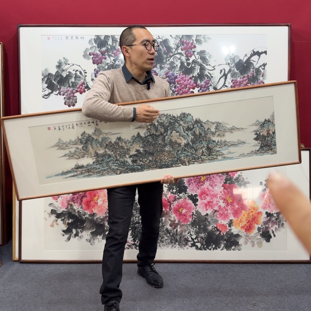 国画手绘作品带框