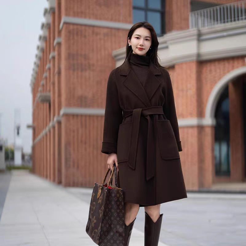 【暖冬密码】2025秋冬新款拉菲红中长款轻奢高端双面山羊绒羊毛大衣