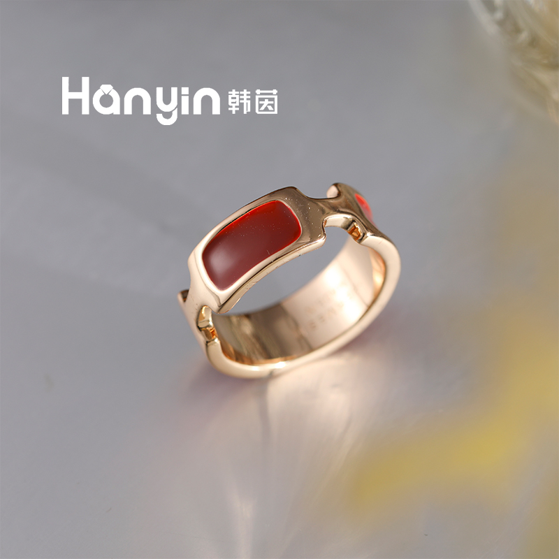 铜合金珐琅戒指 简约百搭釉面H字母戒指小众设计感时尚手饰AAA