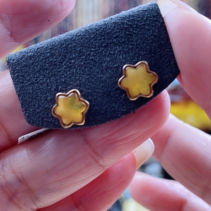 琥珀银S925镶嵌耳饰耳环