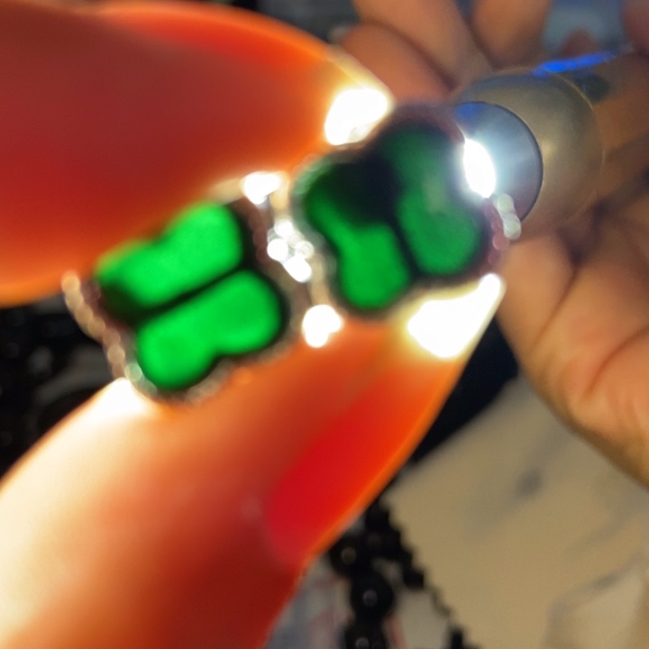 翡翠银S925镶嵌耳饰墨翠