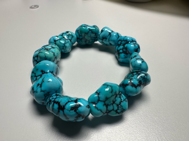 湖北天然原矿绿松石精品随形网花手串