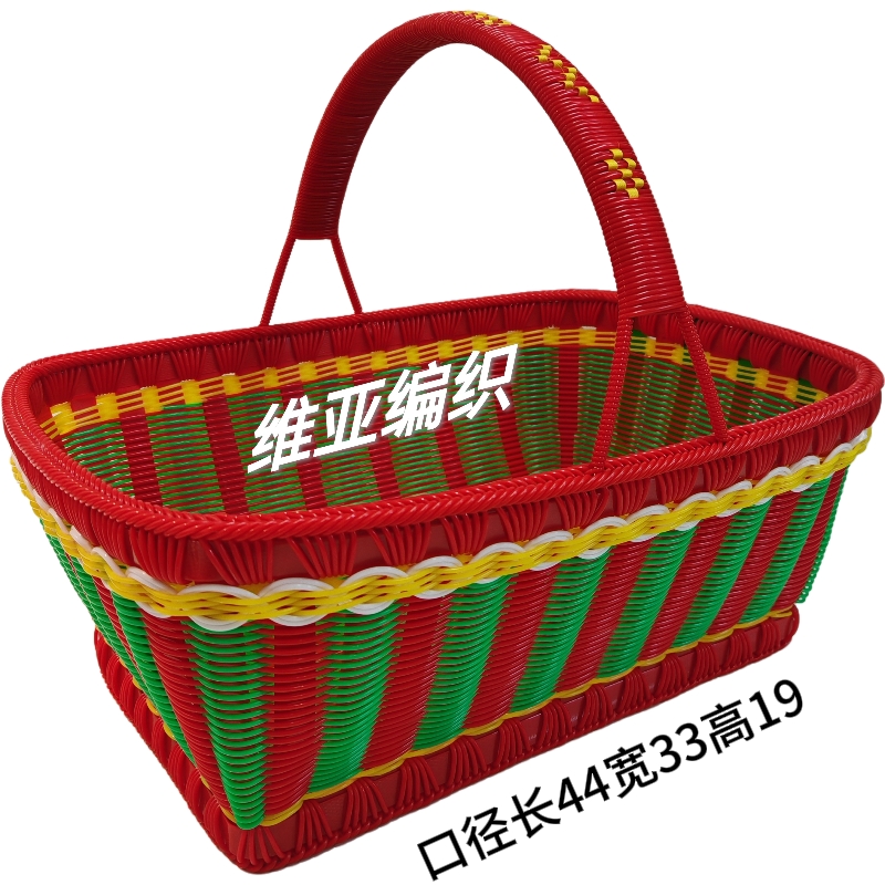 维亚编织 藤条编织 纯手工制作成品 民间手艺 长方形大号拜神篮子