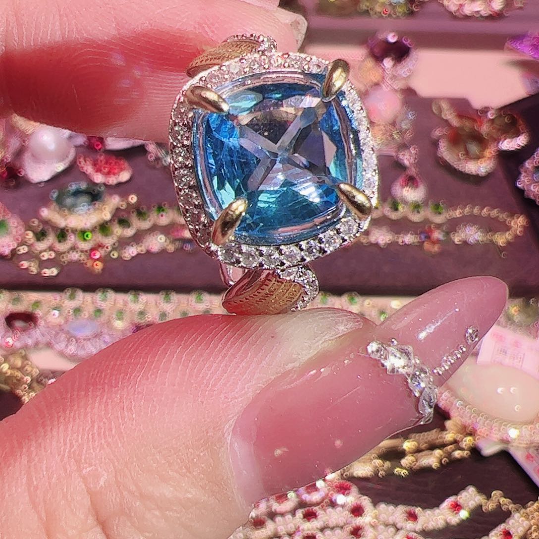 托帕石戒指银S925镶嵌