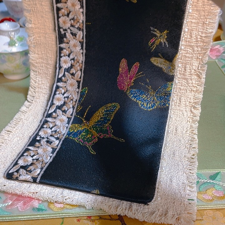 【闪购商品】善*黑色蝴蝶刺绣双层