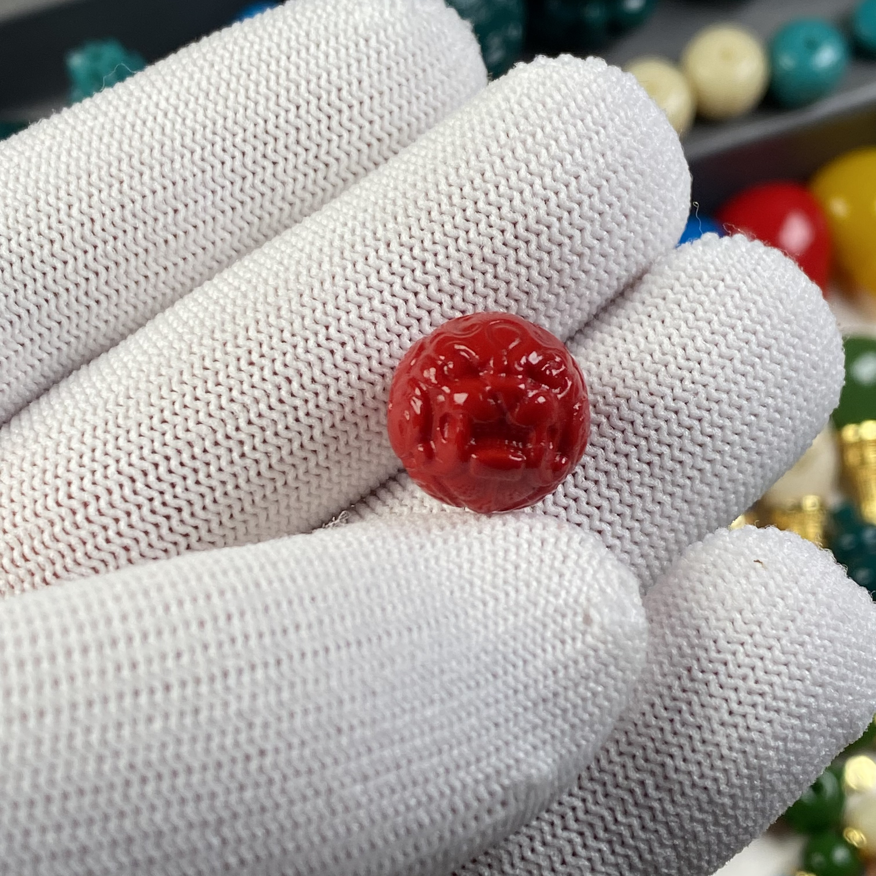 雪巴琉璃精工红色貔恘圆珠顶珠腰珠背云星月菩提椰蒂配饰