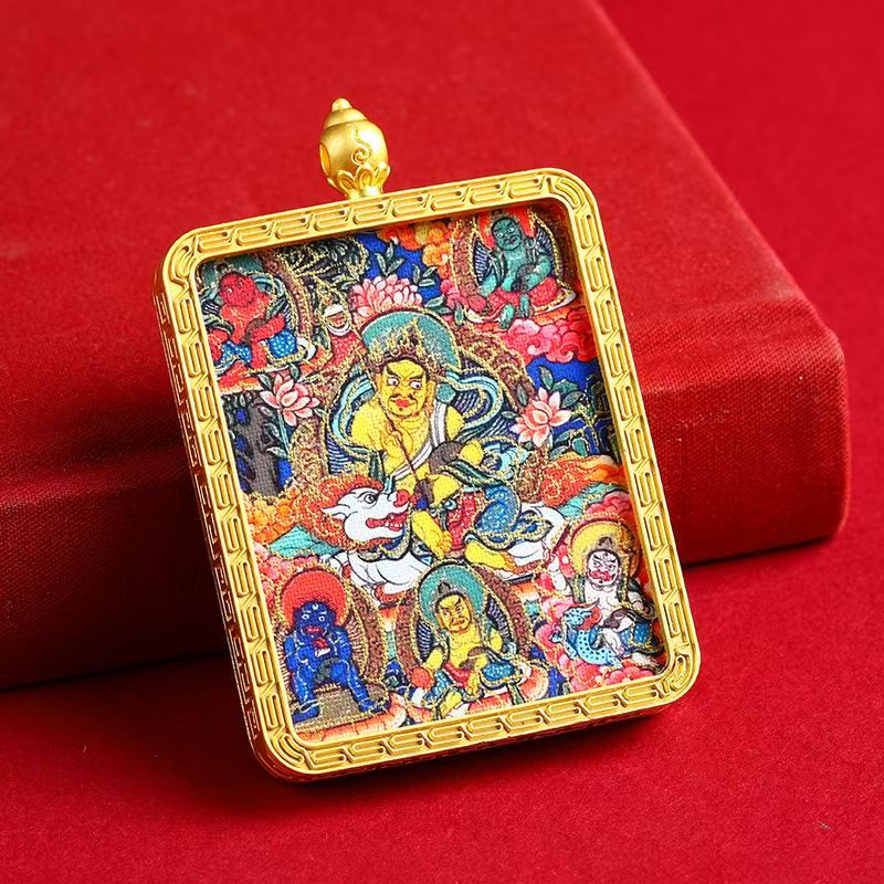 合金锦纶吊坠 坠链金色藏式五路财神唐卡
