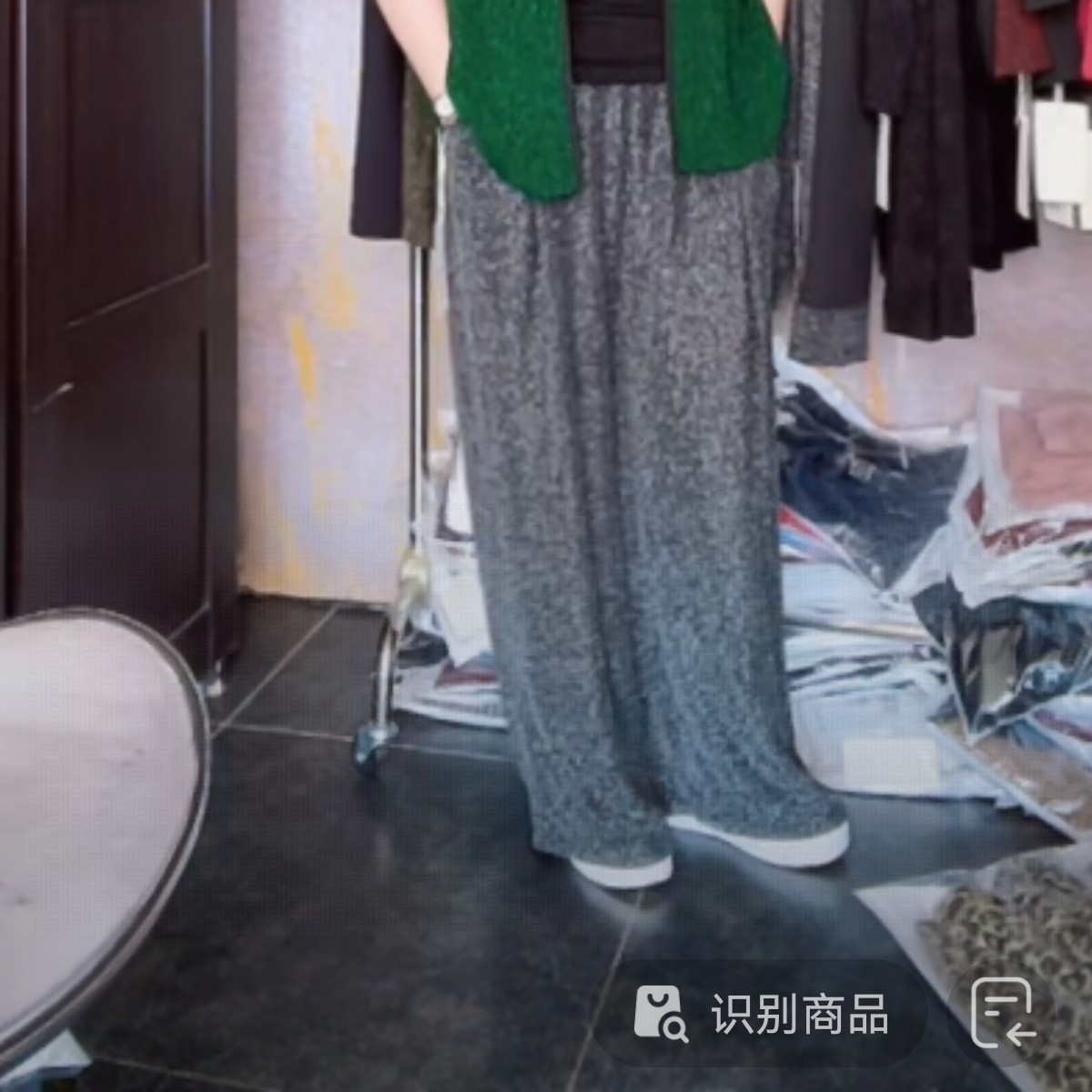 妙唐亮丝时尚大码新款弹力女士直筒裤2678银菱形格