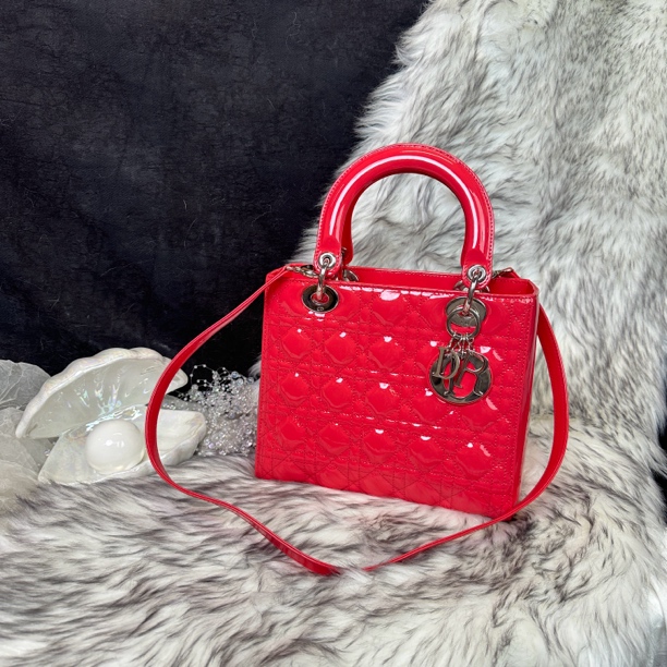 95新 DIOR/迪奥 番茄红五格戴妃手提单肩包