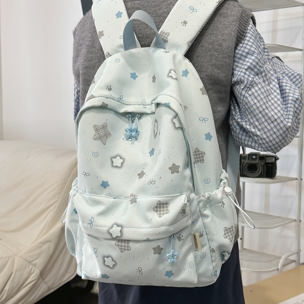 简约星星韩版书包减负小众短款小清新公主风女双肩款日系百搭休闲