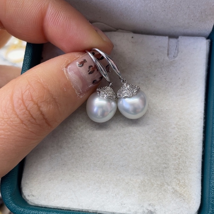 海水珍珠耳饰银S925镶嵌