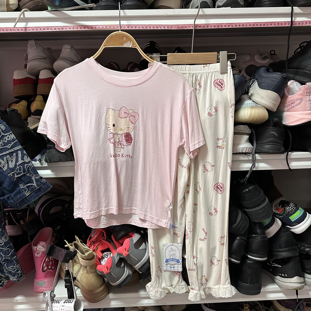 夏季印花宽松女家居服套装卡通短裤居家卡通风吸汗