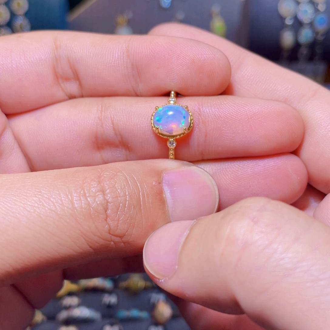 欧泊戒指）银S925镶嵌灵*灵