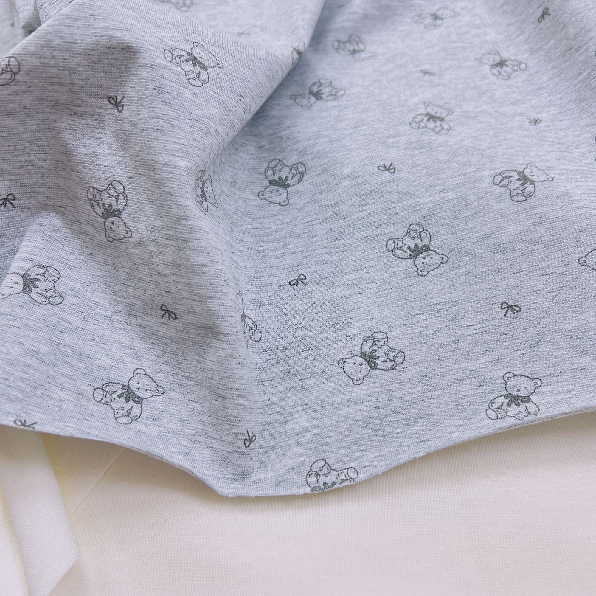 791纯棉夏季ins风彩棉灰卡通小熊莱卡内裤弹力针织面料一米-宽1.7