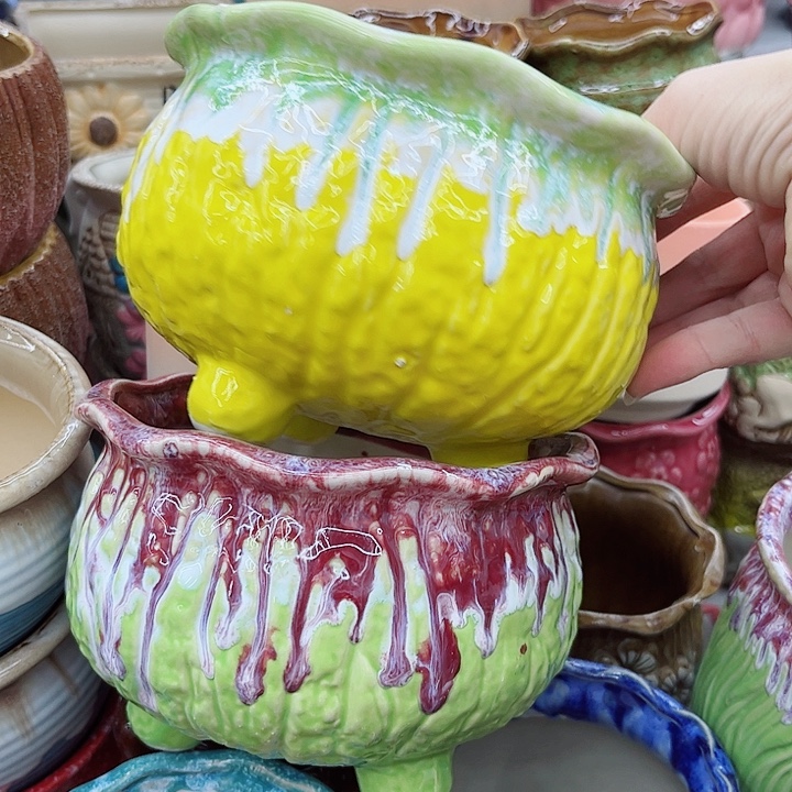 多肉绿植陶瓷花盆9.9包邮，有孔