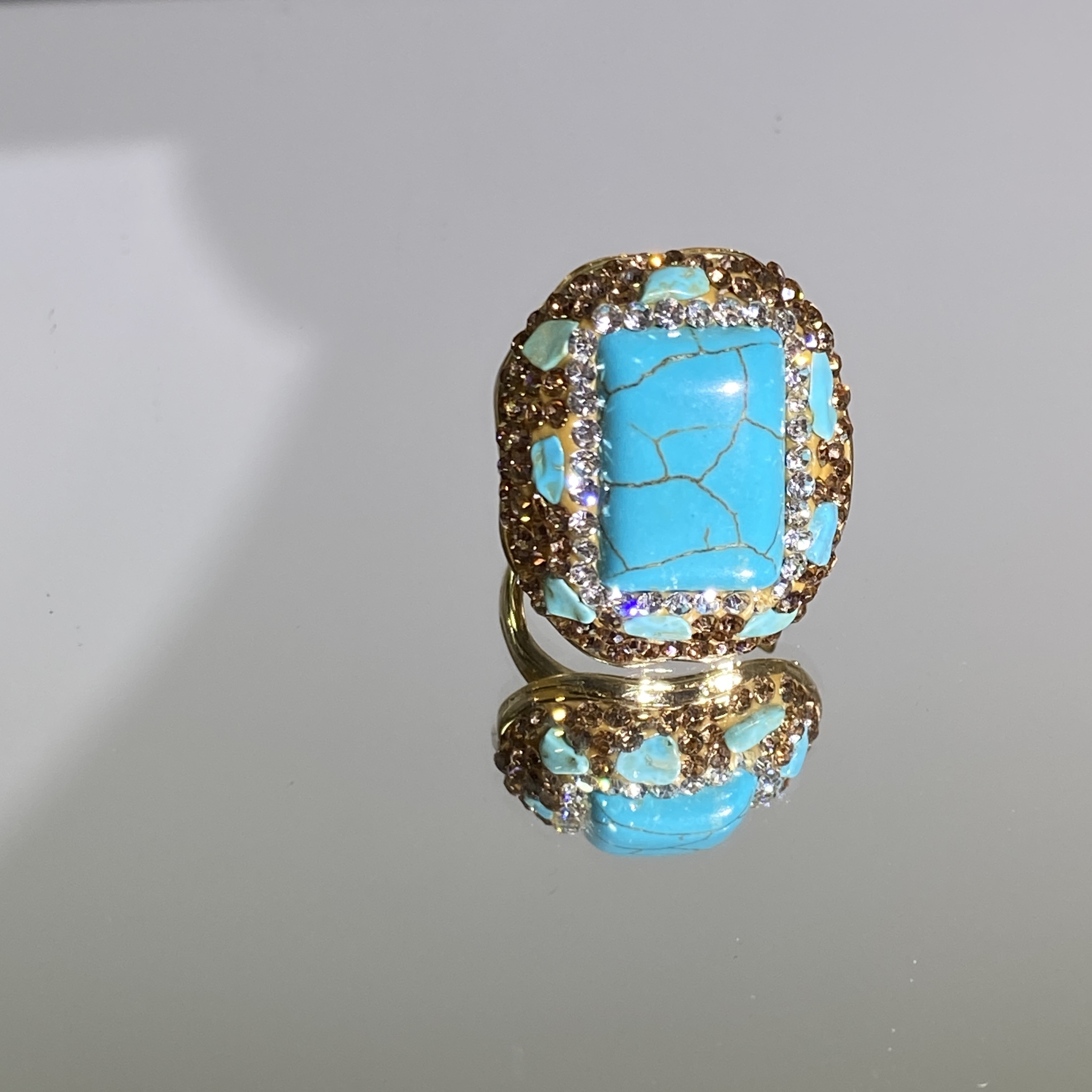 铜合金合成锆石戒指 TTSD 蓝色时尚气质法式轻奢百搭戒指 2442