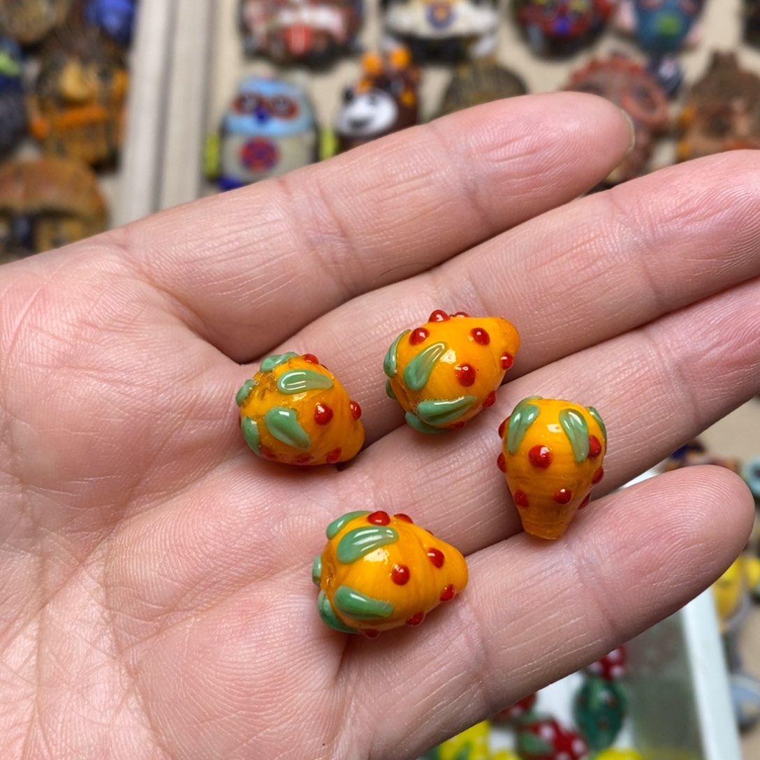 琉璃颈饰橘色草莓一组082