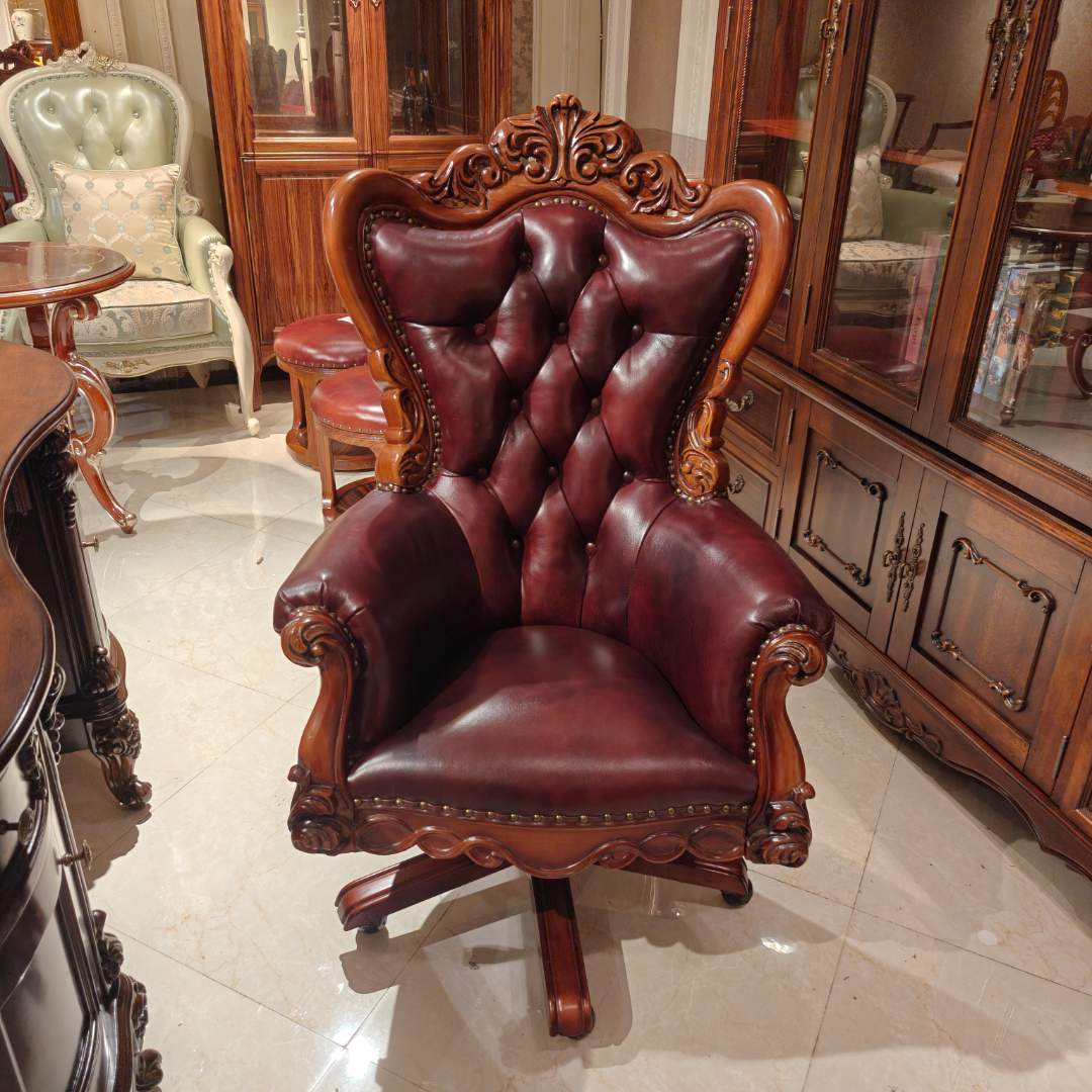 YM16可升降旋转椅实木真皮书椅700*700*1280（坐深40CM）美式      