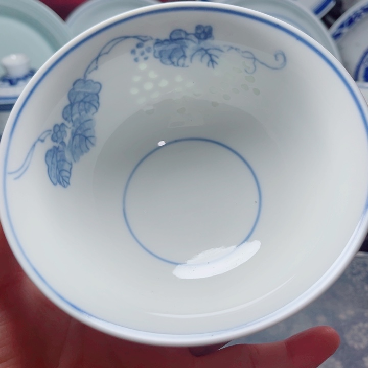 青花玲珑5寸饭碗葡萄