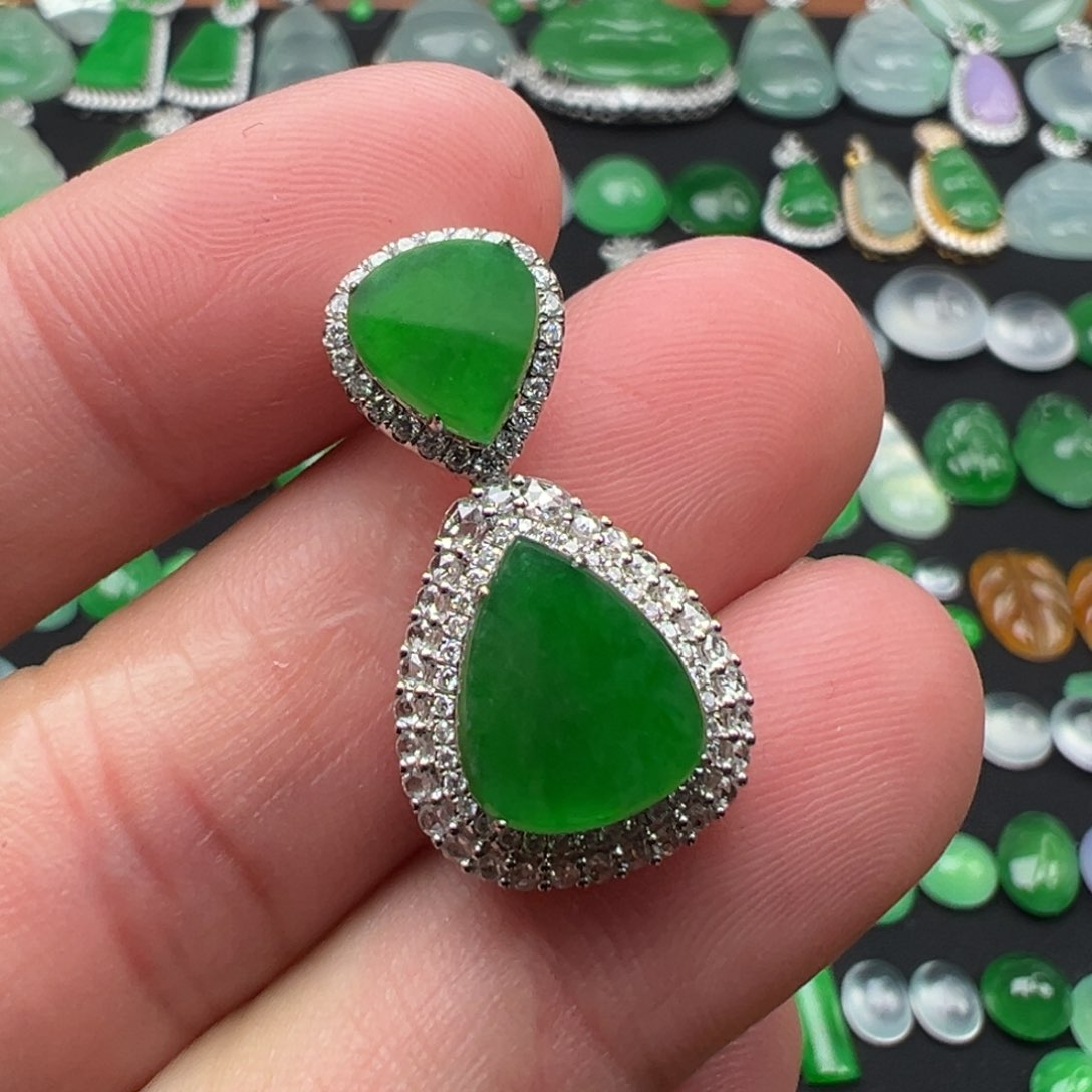 翡翠颈饰18K金镶嵌整体26.8