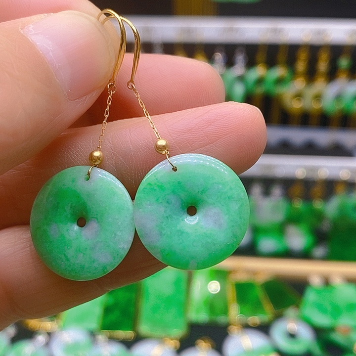 翡翠耳饰18K金镶嵌耳坠