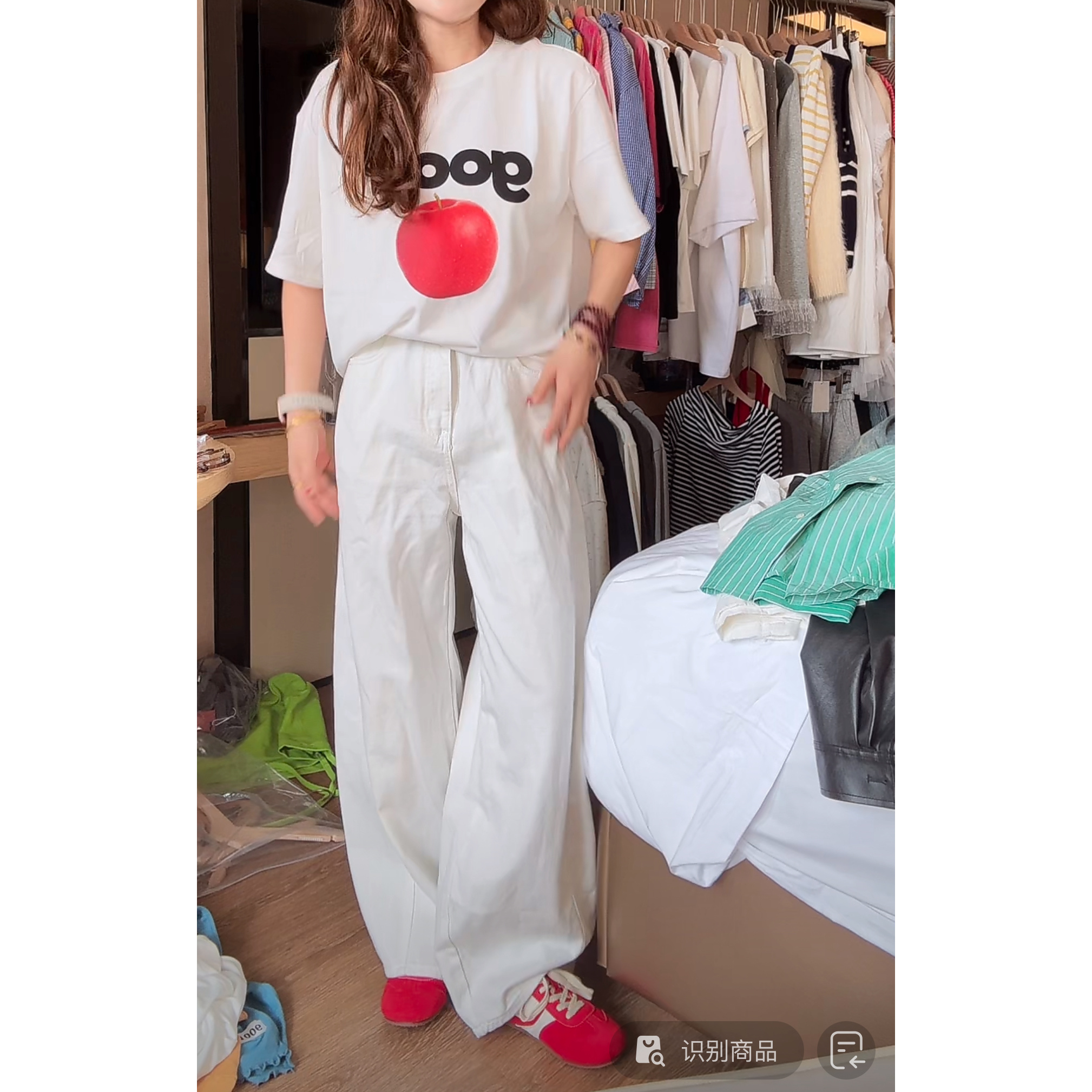 【许愿瓜】苹果T 韩版休闲百搭夏日清新good苹果印花T恤ZB123