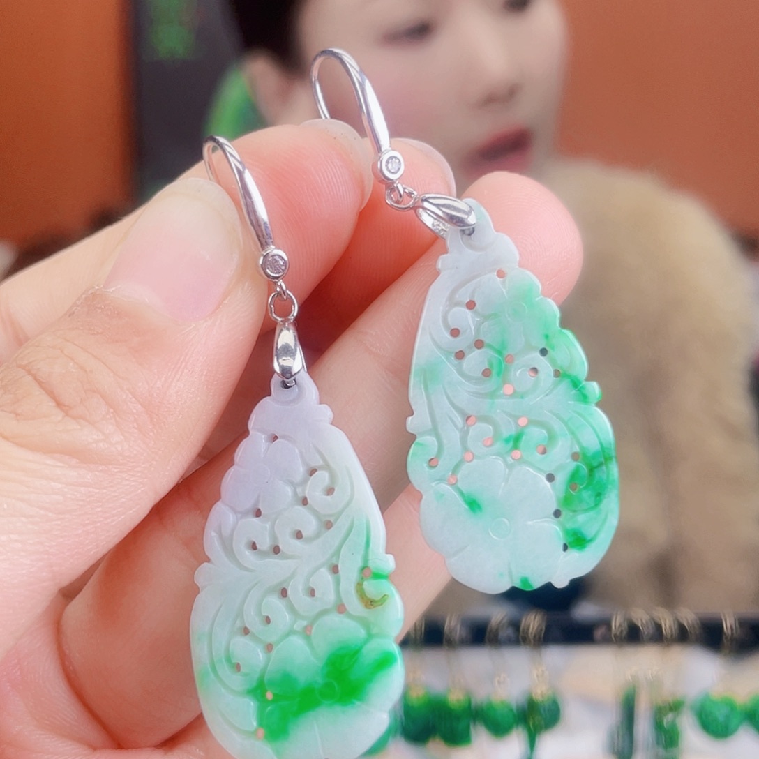翡翠银S925镶嵌耳饰