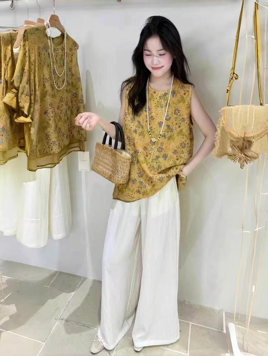 七言家巨好看！新中式国风无袖提花镂空背心宽松上衣