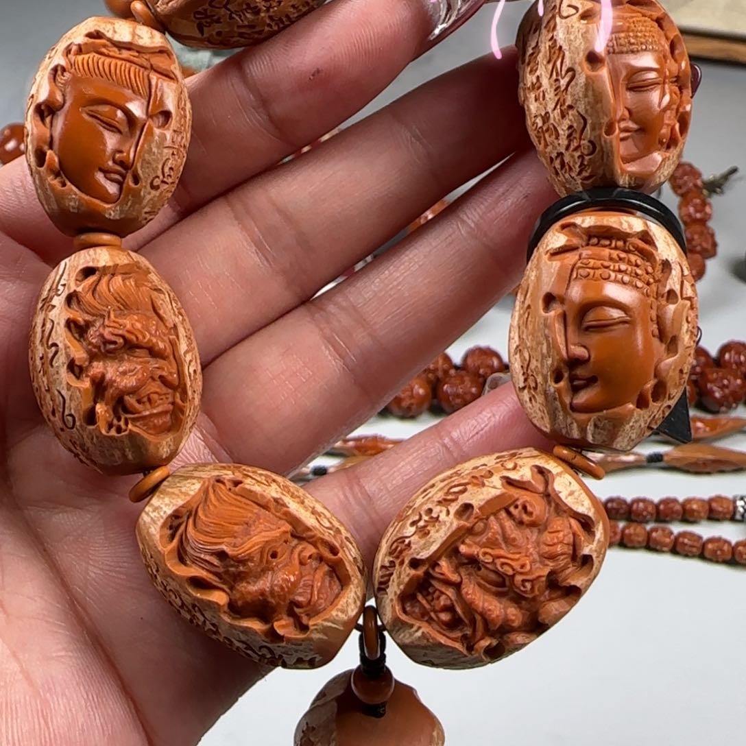 橄榄核手串/手链宽2.0鸡血红水晶核佛魔一念