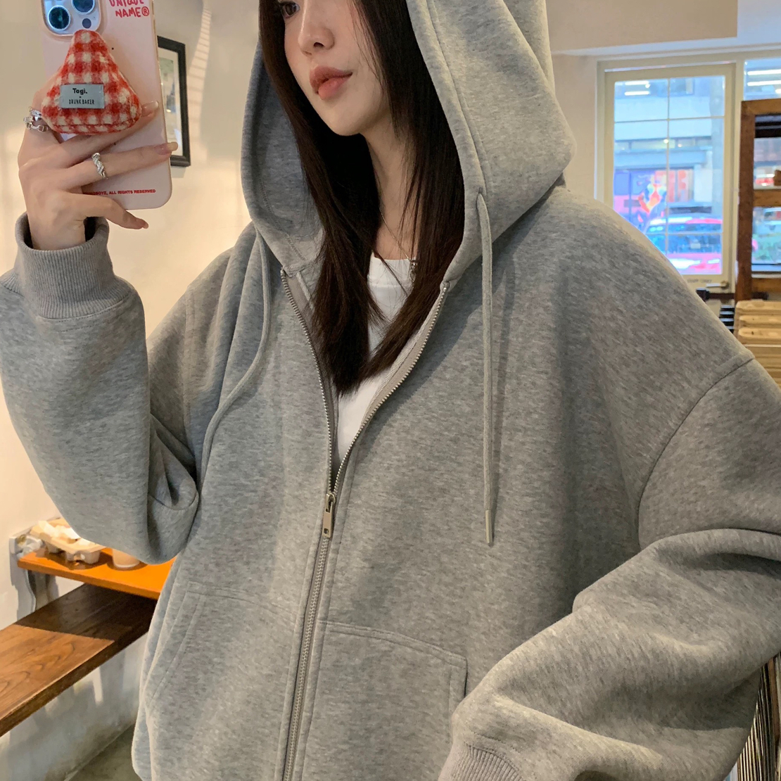 连帽卫衣女秋冬2025新款爆款时尚洋气灰色早秋穿搭外套开衫上衣女