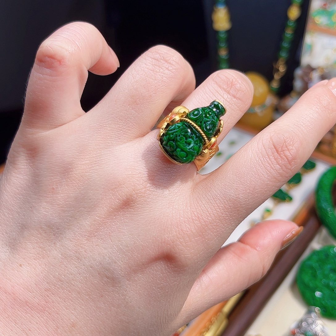 【闪购商品】翡翠戒指银S925镀金镶嵌福利