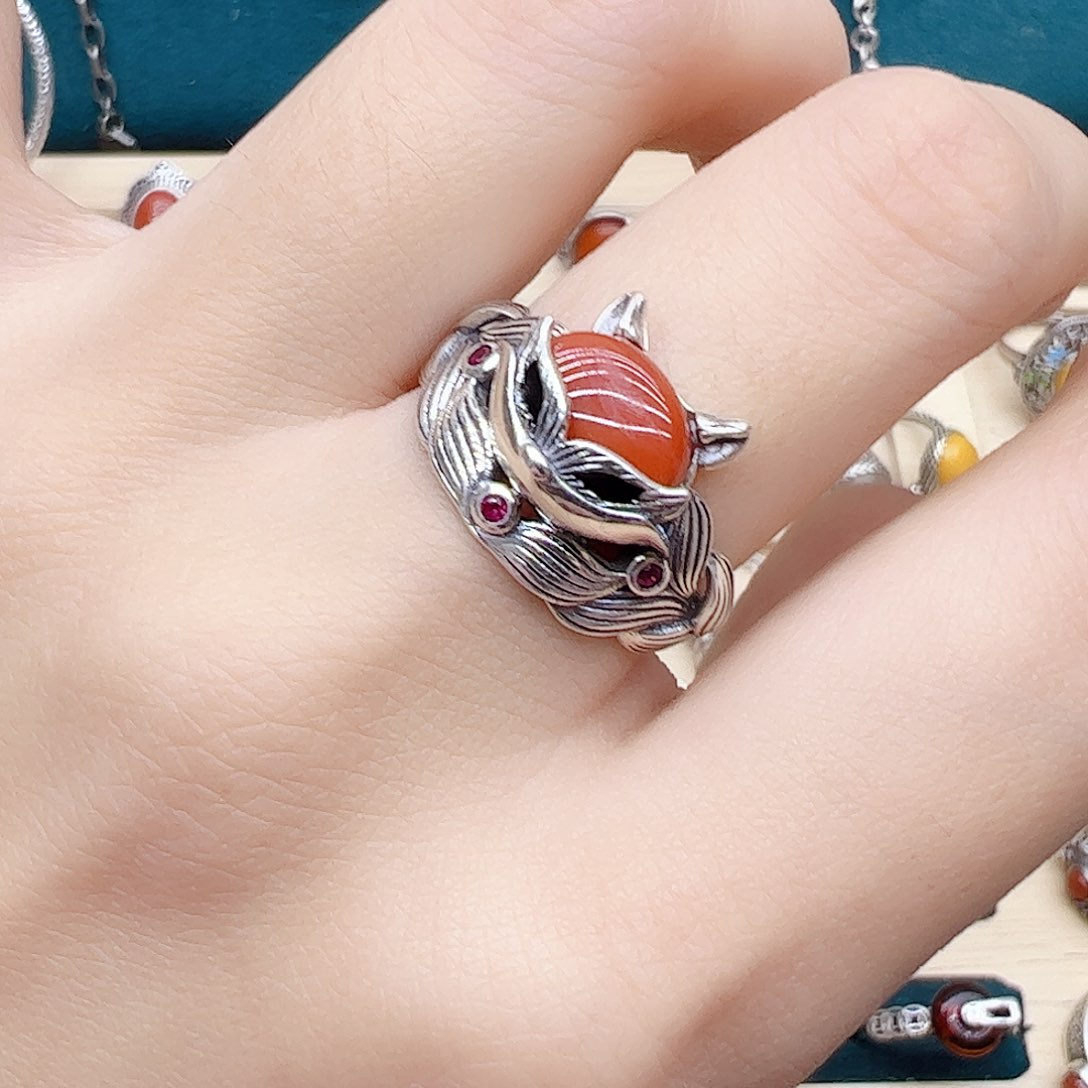 玛瑙/玉髓戒指银S925镶嵌