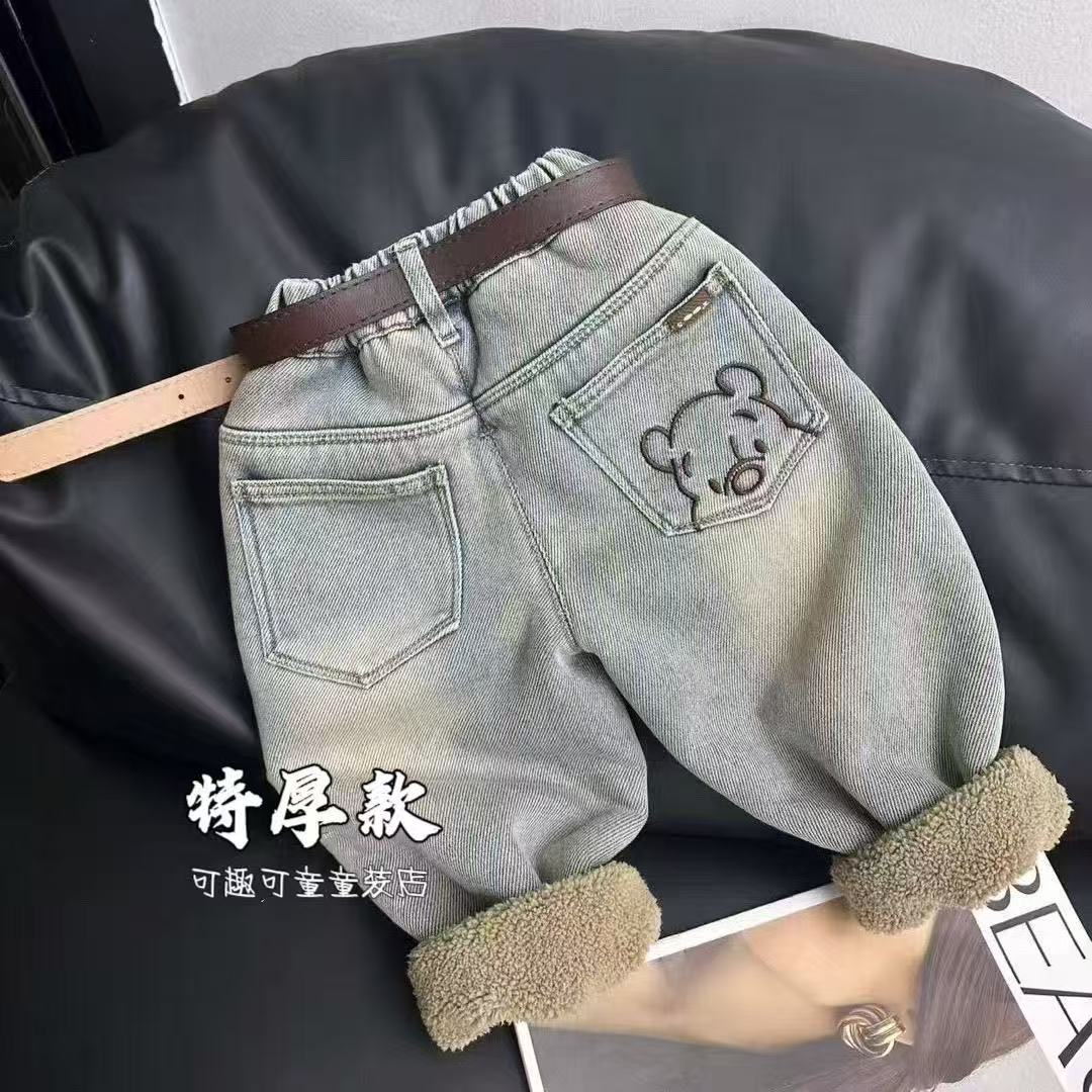 冬季长裤中腰牛仔裤宝宝特厚小童洋气宽松
