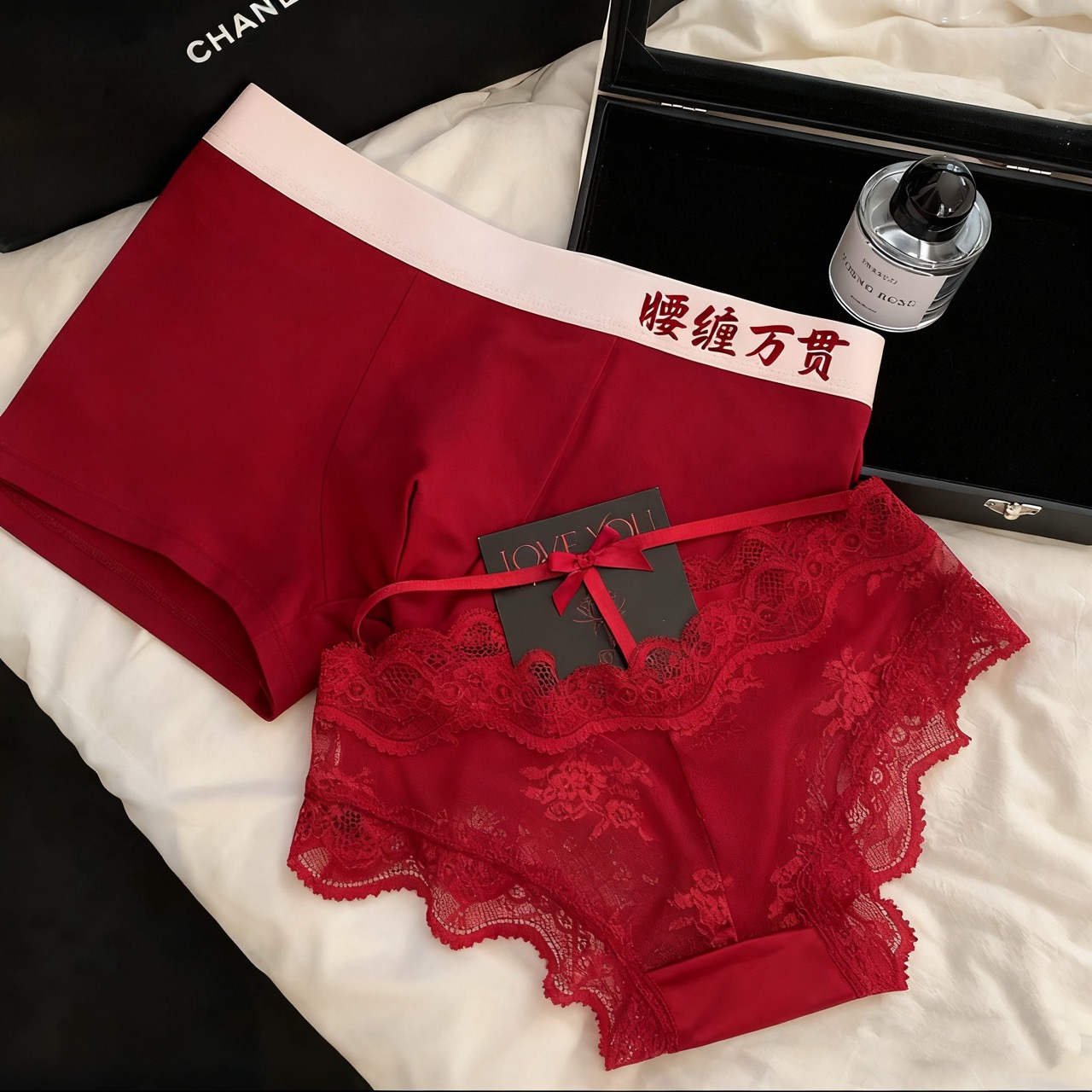 腰缠万贯情侣镂空性感纯欲蕾丝情侣内裤一男一女红色2026本命年