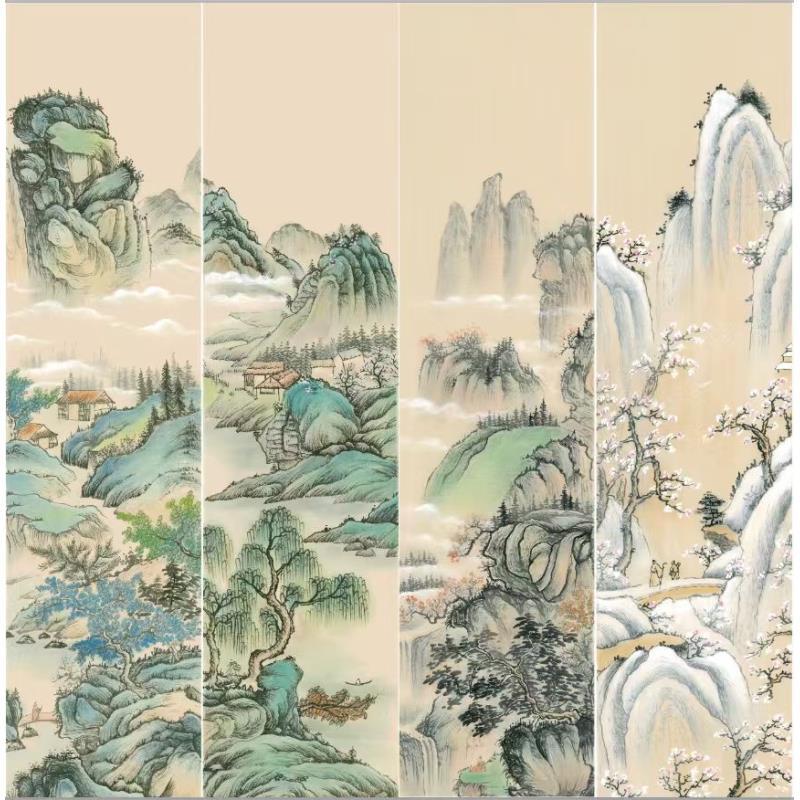 周国耀《春夏秋冬》170*40玄关茶室山水风景画