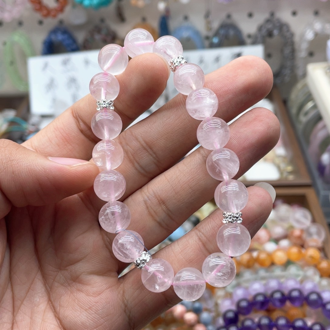 水晶手链未镶嵌10咪粉水晶diy 