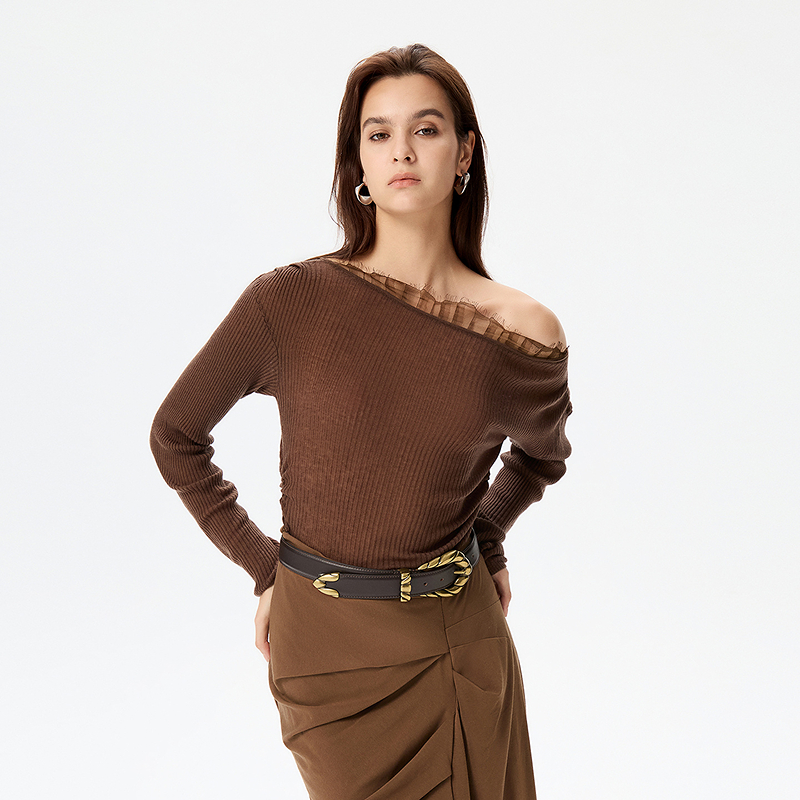 IRO Night 细闪睫毛蕾丝打底衫斜肩绵羊毛法式轻奢25秋季新款