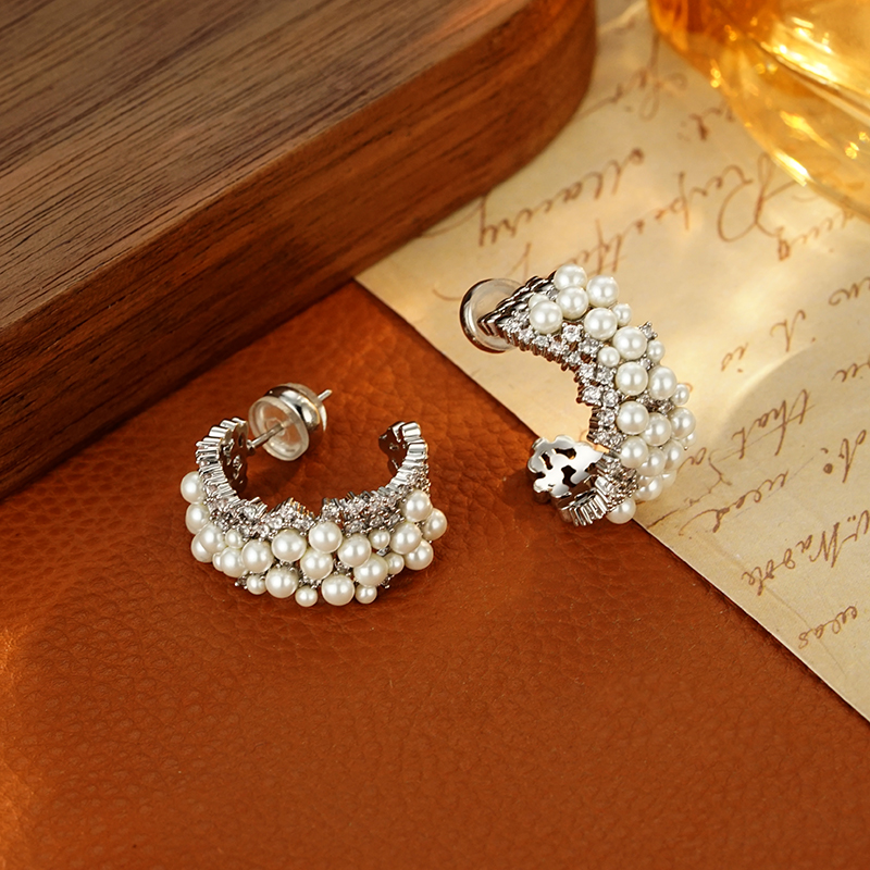 铜合金耳饰 5663 【璀璨星辰】手工编织法式复古个性C圈精致耳环